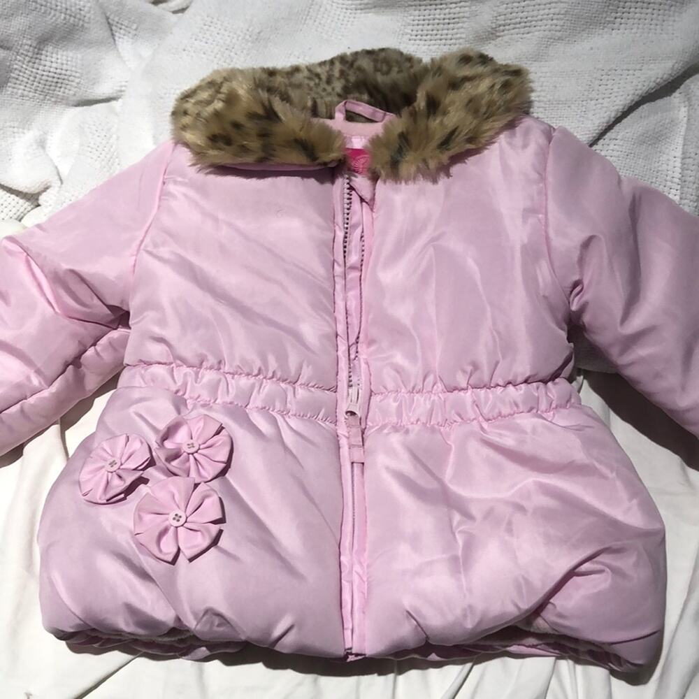 Weatherproof 3t pink coat animal print collar nwot